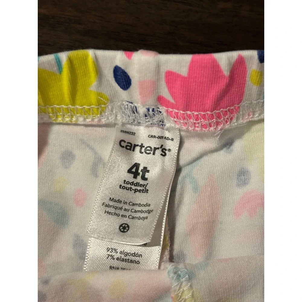 Carters Girls 4T Floral Leggings White Pink Yellow Blue Stretch Pull On Pants